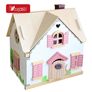 2026 Pink Cottage Wooden Dollhouse with Furniture and Dolls, Sturdy Pretend Play Doll House for Girls W06A721